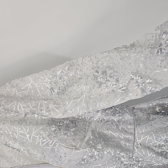 COLORS Silver Sequin Corsette Top Deep V-neck Tulle Slip Fit & Flare Dress Sz:14 - Picture 5 of 17